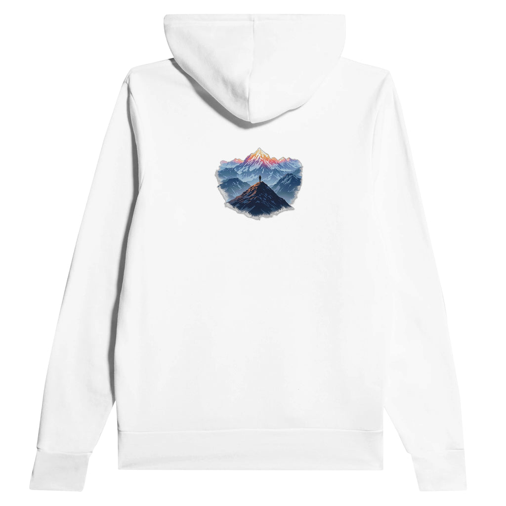 New Day Mountain Light Alpenglow Hoodie — detail view | Wild Thread Co