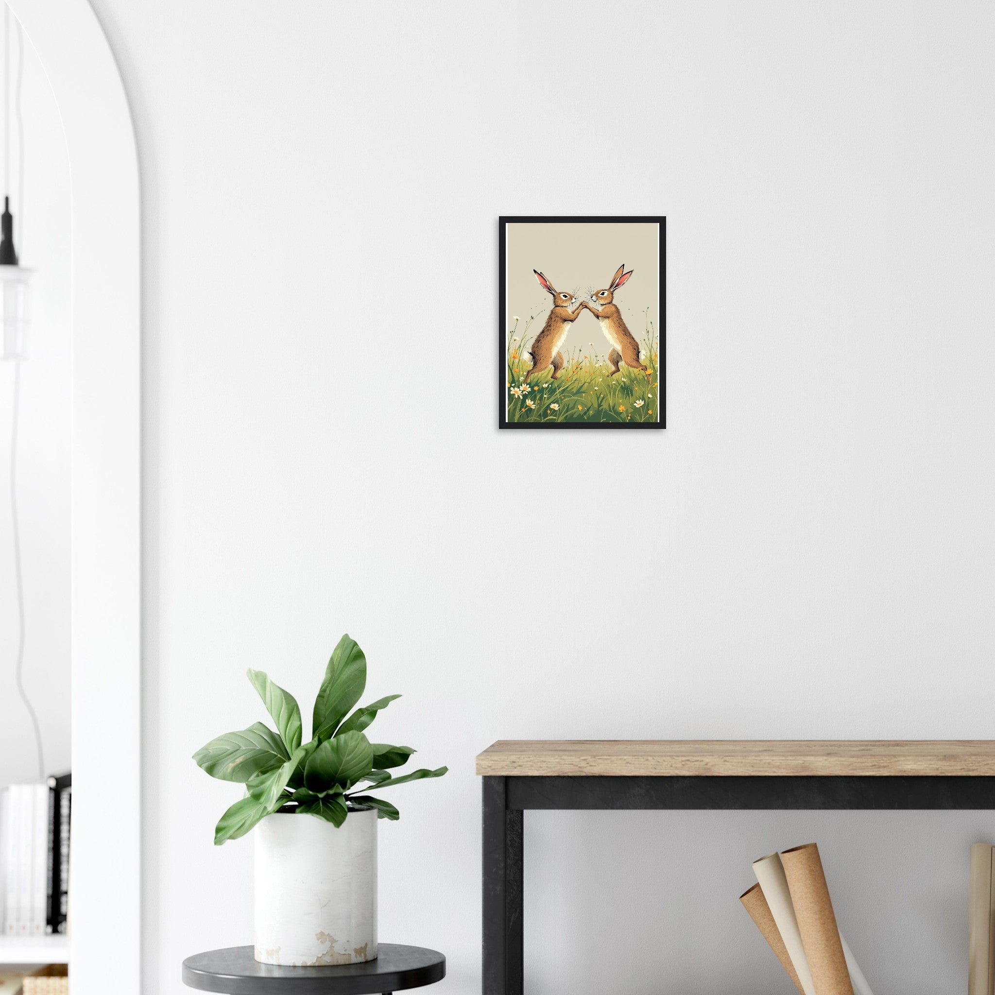 Hare Boxing Framed Print Wall Art Ready to Hang UK Framed Art Print — detail view | Wild Thread Co