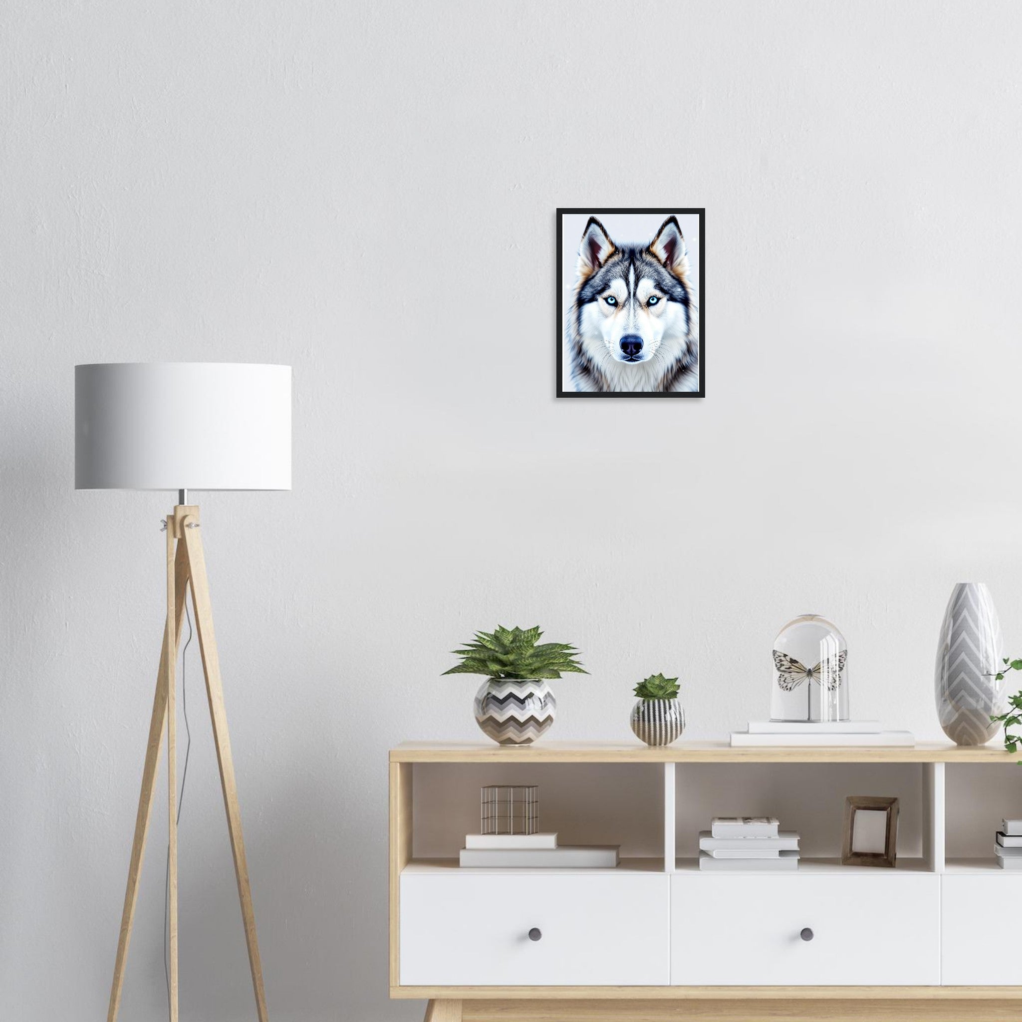 Husky Blue Eyes Framed Print Wall Art Ready to Hang UK Framed Art Print — detail view | Wild Thread Co