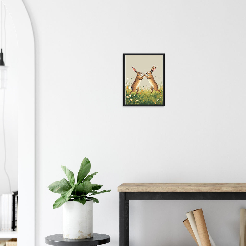 Hare Boxing Art Framed Print Wall Art Ready to Hang UK Framed Art Print — detail view | Wild Thread Co
