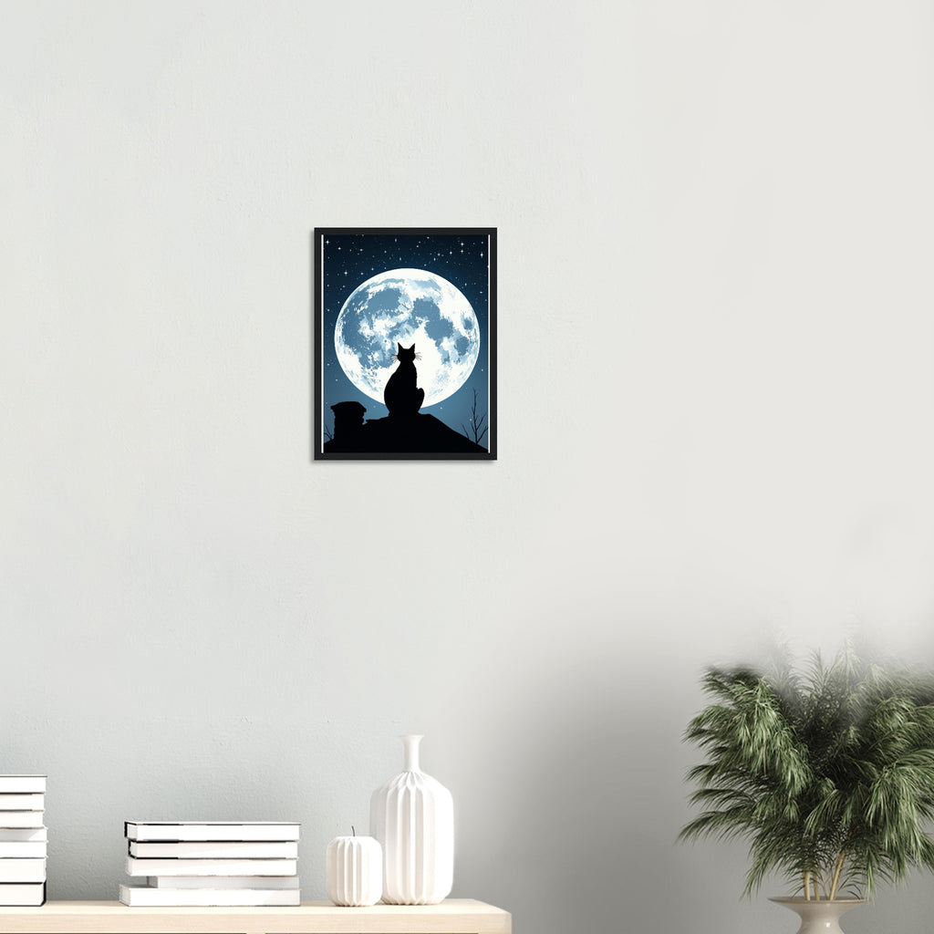Black Cat Moonlight Art Framed Print Wall Art Ready to Hang UK — Framed Art Print | Wild Thread Co