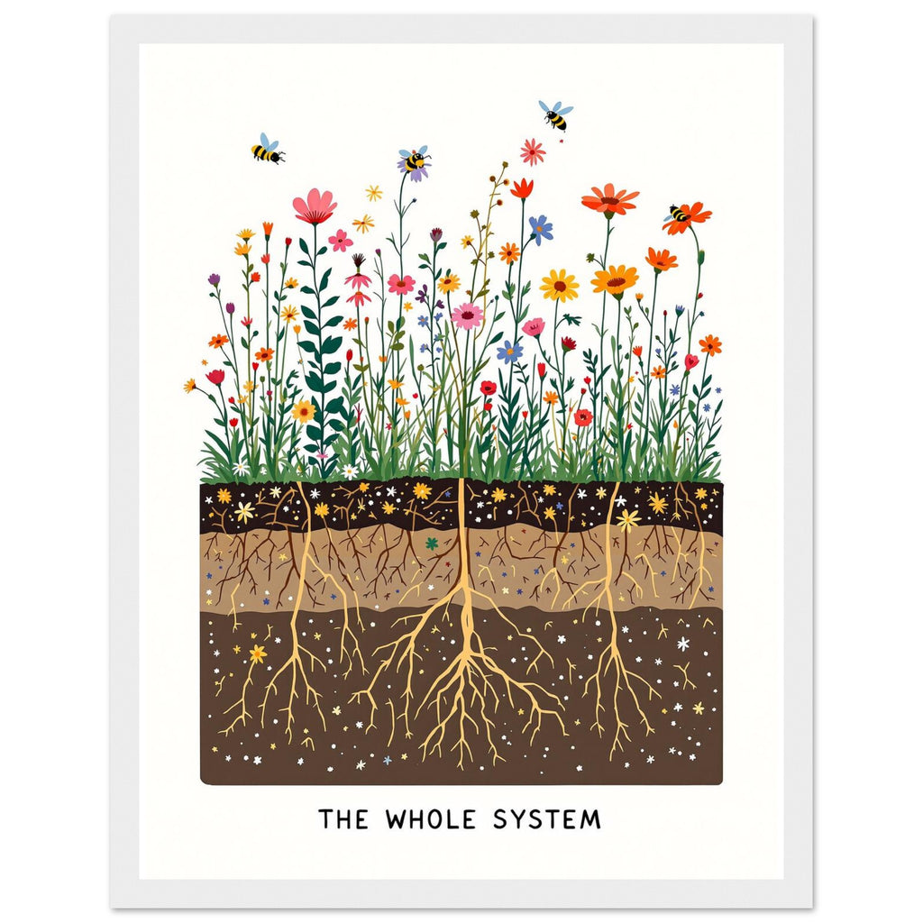 Wildflower Meadow Pollinator Cross-section Framed Art Print — detail view | Wild Thread Co