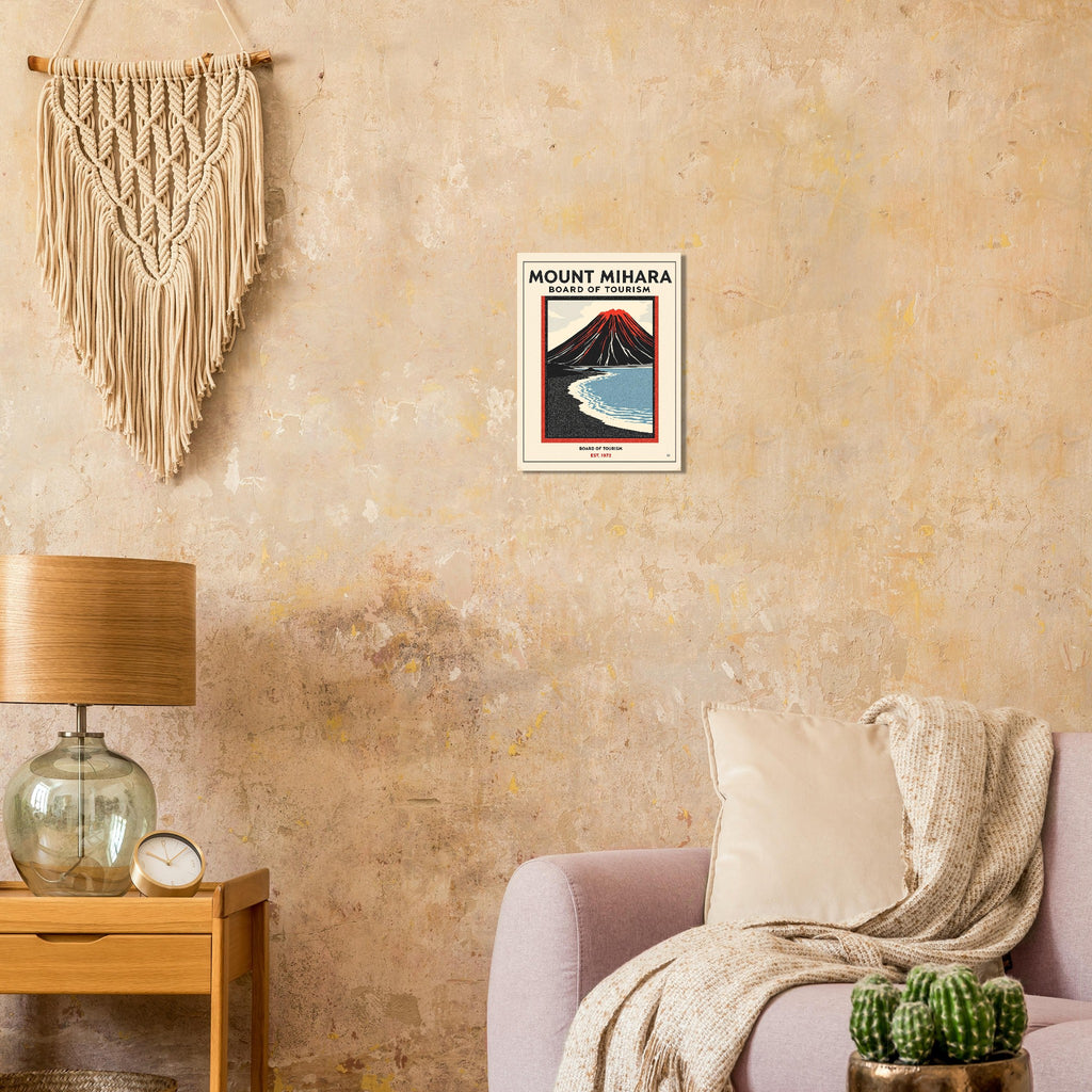 Mount Mihara Vintage Travel Poster Art Print — detail view | Wild Thread Co