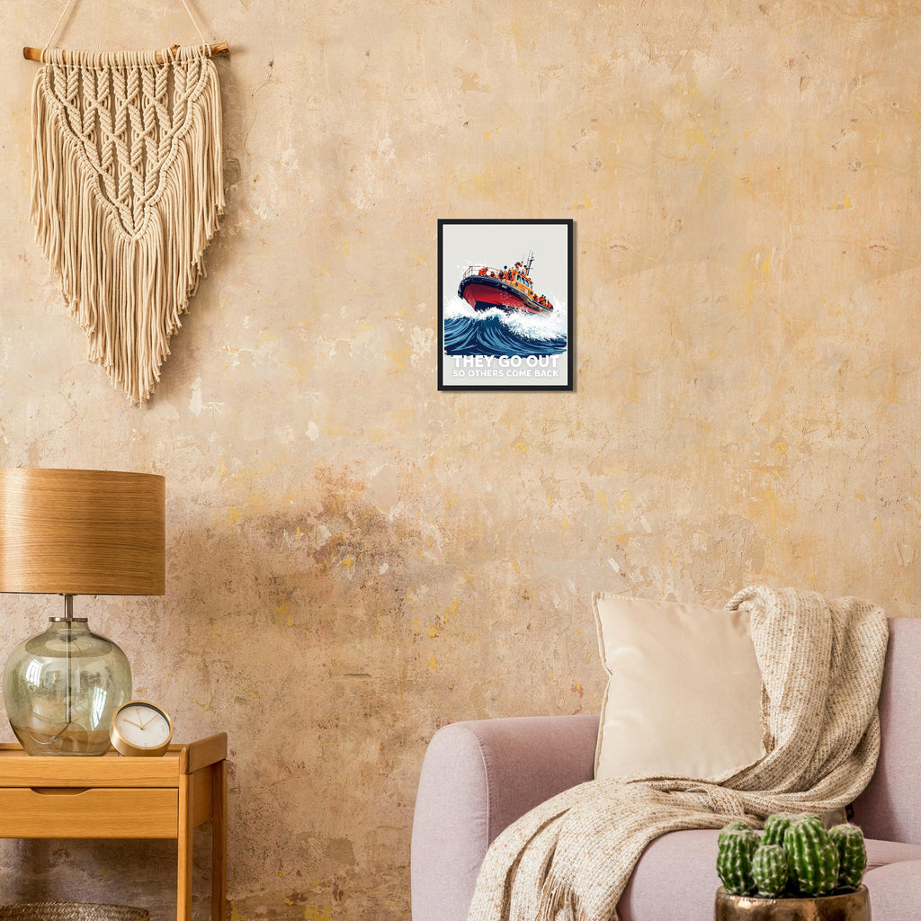 Rnli Lifeboat Launching Heavy Seas Framed Art Print — detail view | Wild Thread Co