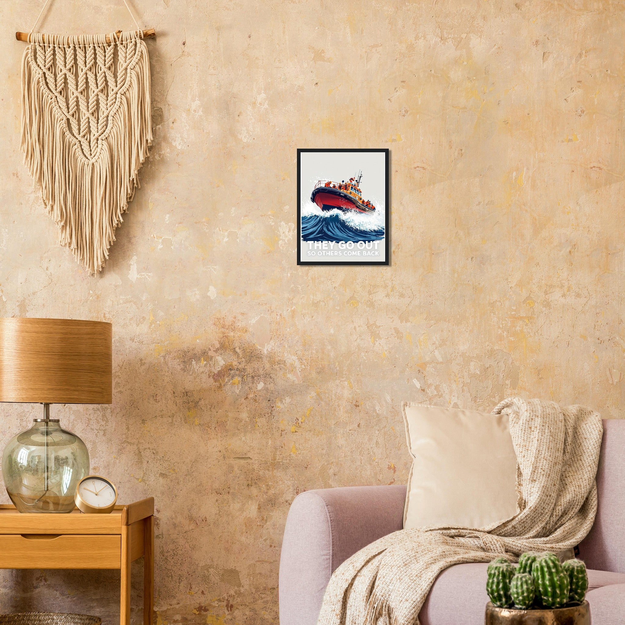 Rnli Lifeboat Launching Heavy Seas Framed Art Print — detail view | Wild Thread Co