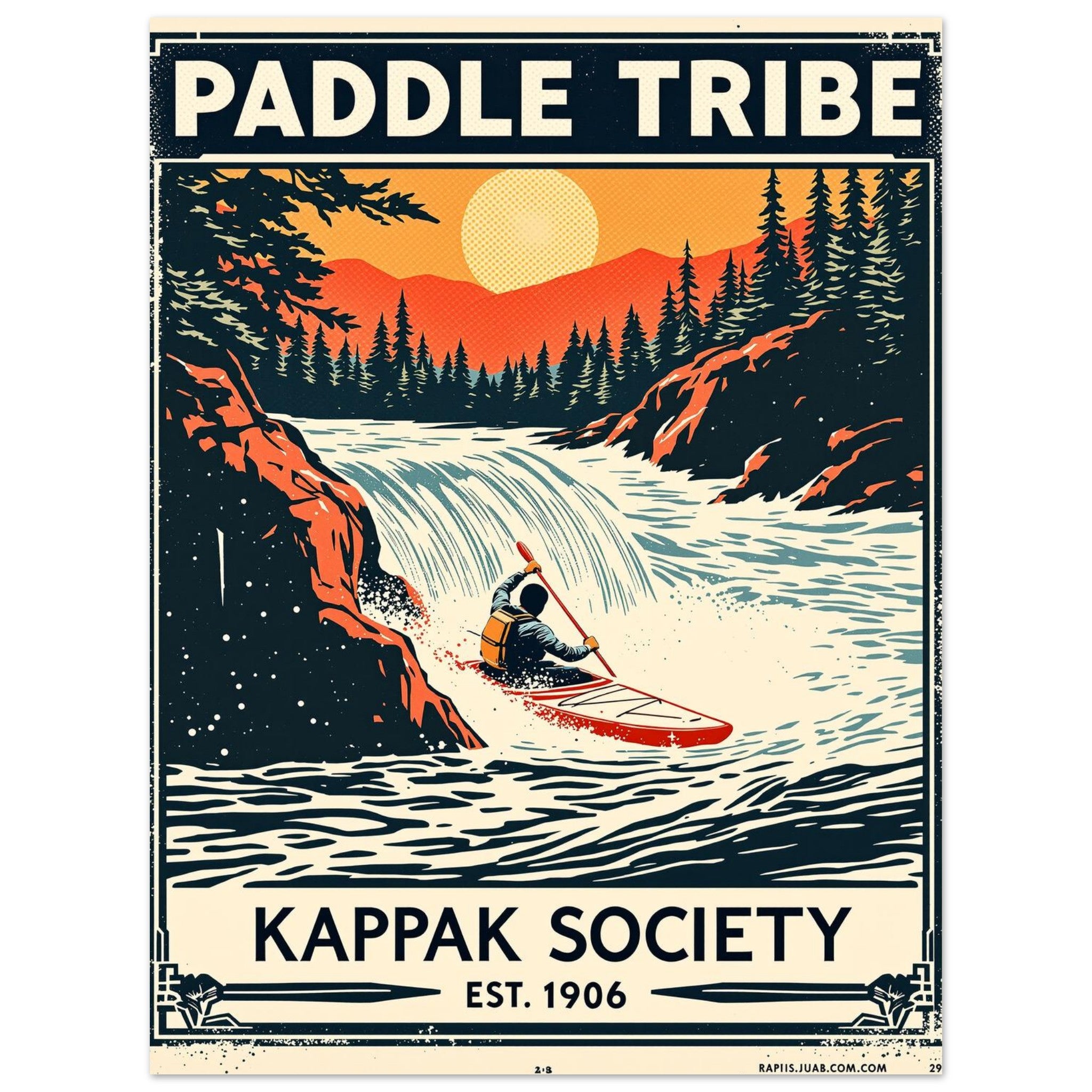 Paddle Tribe Vintage Travel Poster Art Print — detail view | Wild Thread Co