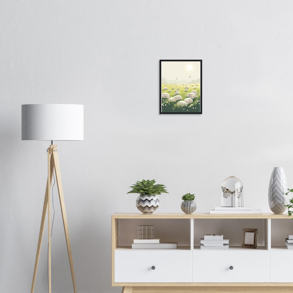 Spring Lambs Field Morning Framed Art Print — detail view | Wild Thread Co