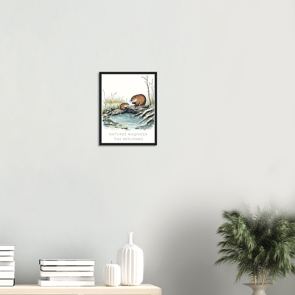 Beaver Rewilding Dam Builder Framed Art Print — detail view | Wild Thread Co