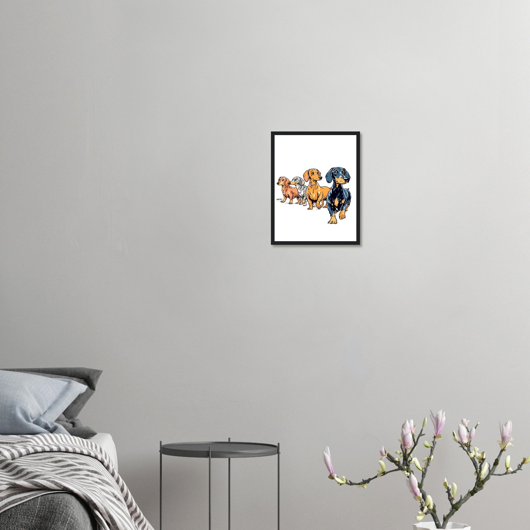 Dachshund Parade Art Framed Print Wall Art Ready to Hang UK Framed Art Print — detail view | Wild Thread Co