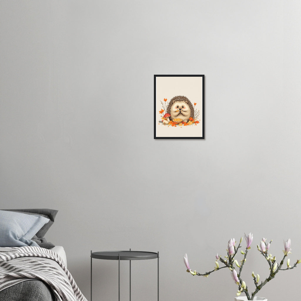 Hedgehog Autumn Feast Framed Print Wall Art Ready to Hang UK Framed Art Print — detail view | Wild Thread Co