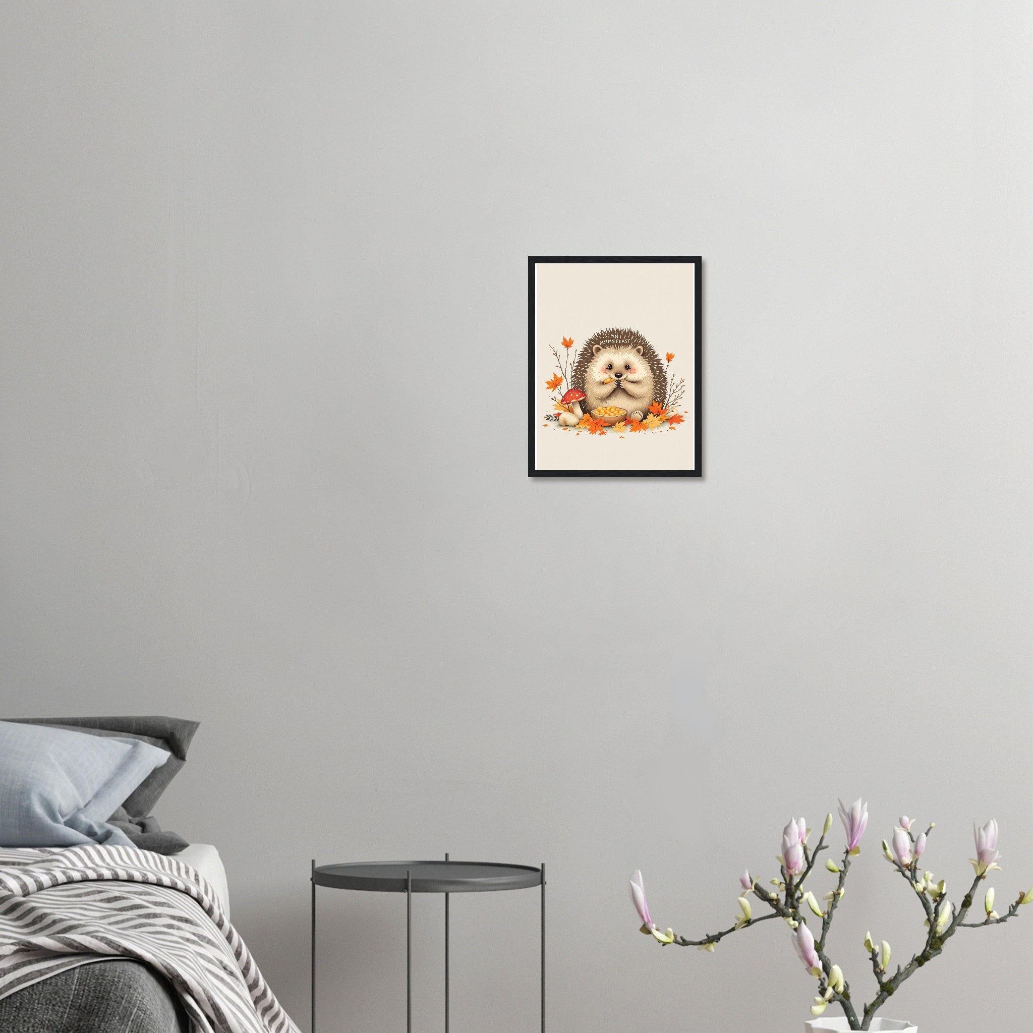 Hedgehog Autumn Feast Framed Print Wall Art Ready to Hang UK Framed Art Print — detail view | Wild Thread Co