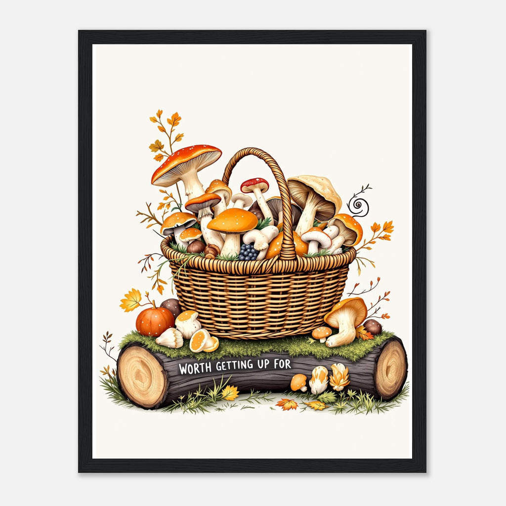 Foraged Mushroom Basket Framed Print Wall Art Ready to Hang UK Framed Art Print — detail view | Wild Thread Co