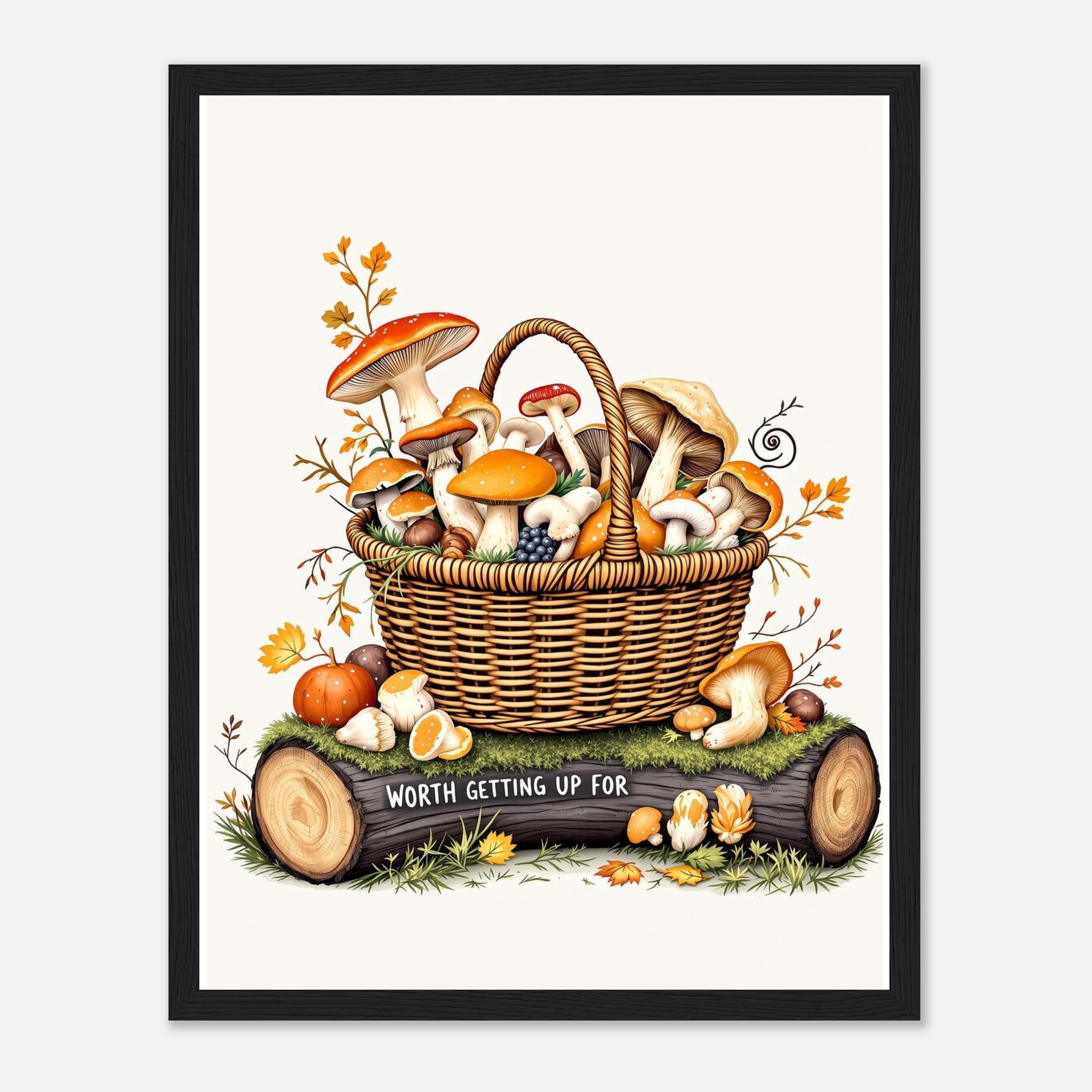 Foraged Mushroom Basket Framed Print Wall Art Ready to Hang UK Framed Art Print — detail view | Wild Thread Co