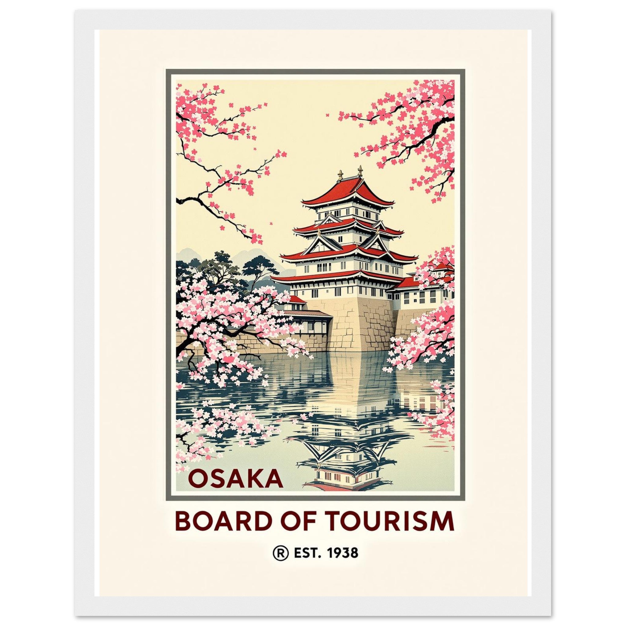 Osaka Vintage Travel Poster Framed Art Print — detail view | Wild Thread Co