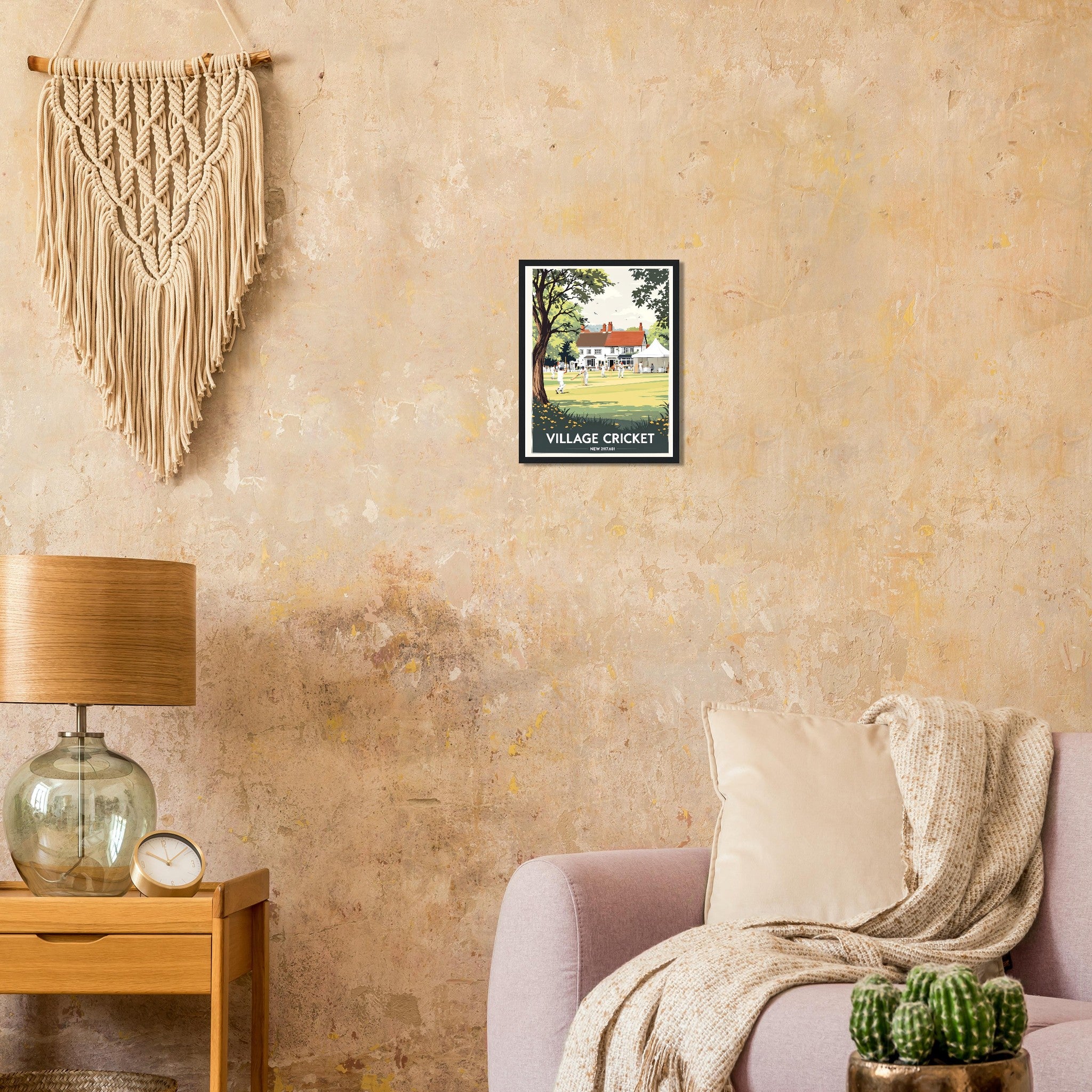 Village Cricket Sunday Green Framed Art Print — detail view | Wild Thread Co