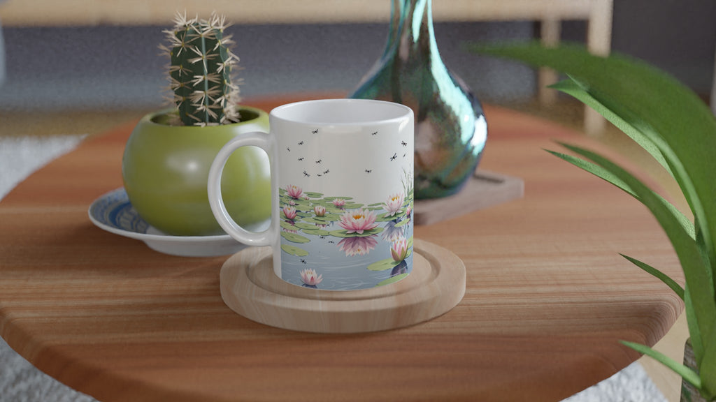 Water Lily Dragonfly Village Pond Mug — detail view | Wild Thread Co