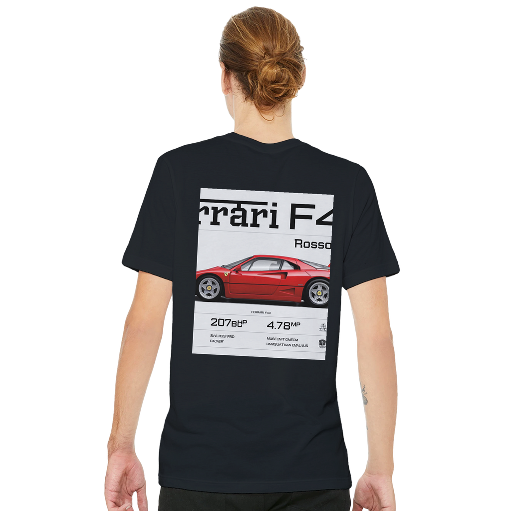 Ferrari F40 Spec Art Swiss T-Shirt — detail view | Wild Thread Co