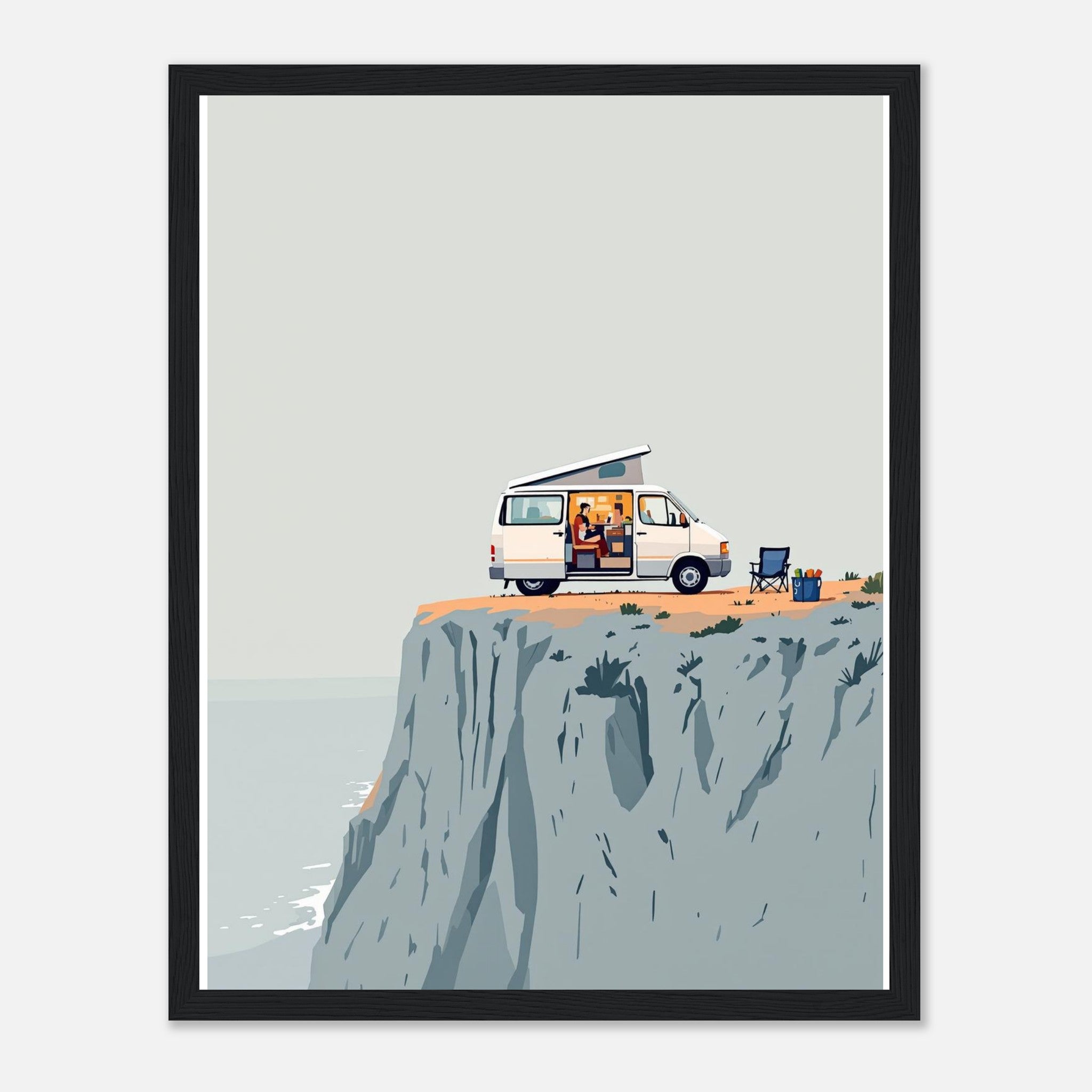 Van Life Clifftop Sea Framed Art Print — detail view | Wild Thread Co