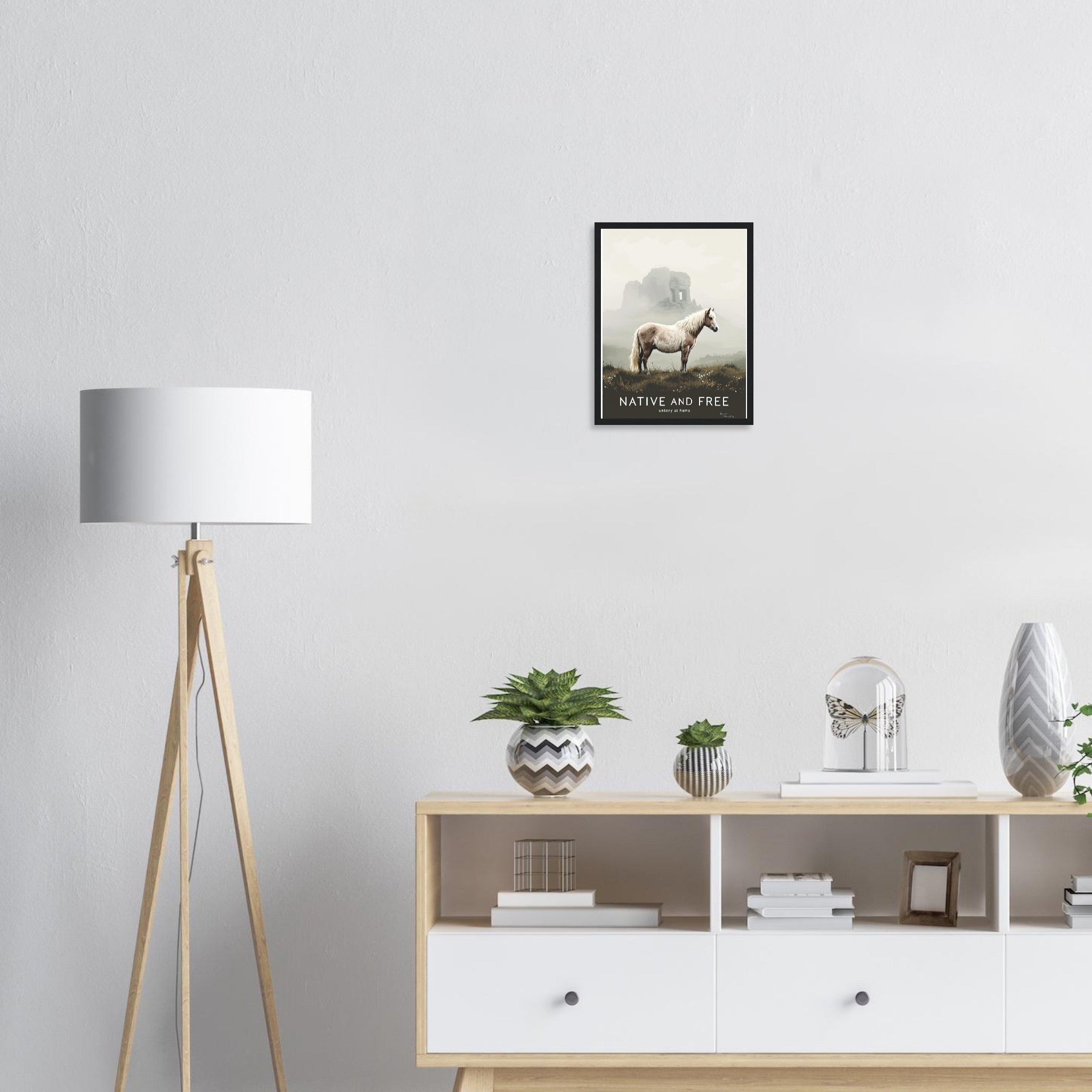 Dartmoor Wild Pony Mist Framed Print Wall Art Ready to Hang UK Framed Art Print — detail view | Wild Thread Co