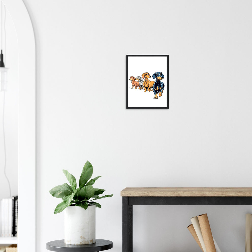 Dachshund Parade Art Framed Print Wall Art Ready to Hang UK — Framed Art Print | Wild Thread Co