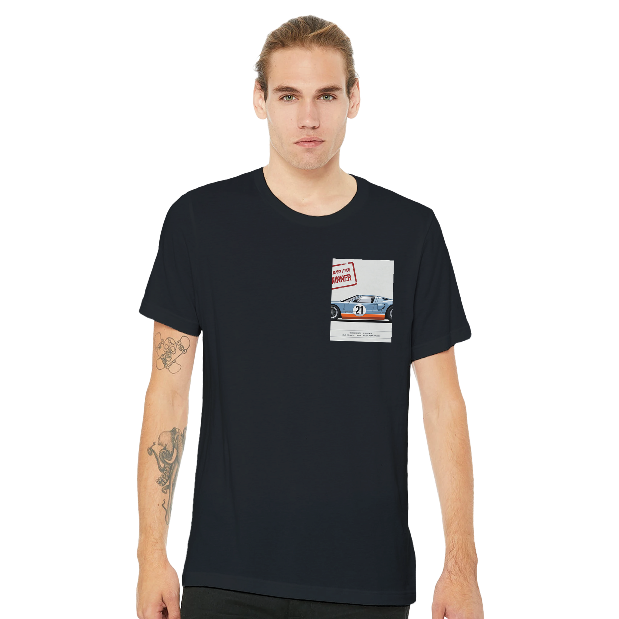 Ford Gt40 Gulf Spec Sheet T-Shirt — detail view | Wild Thread Co