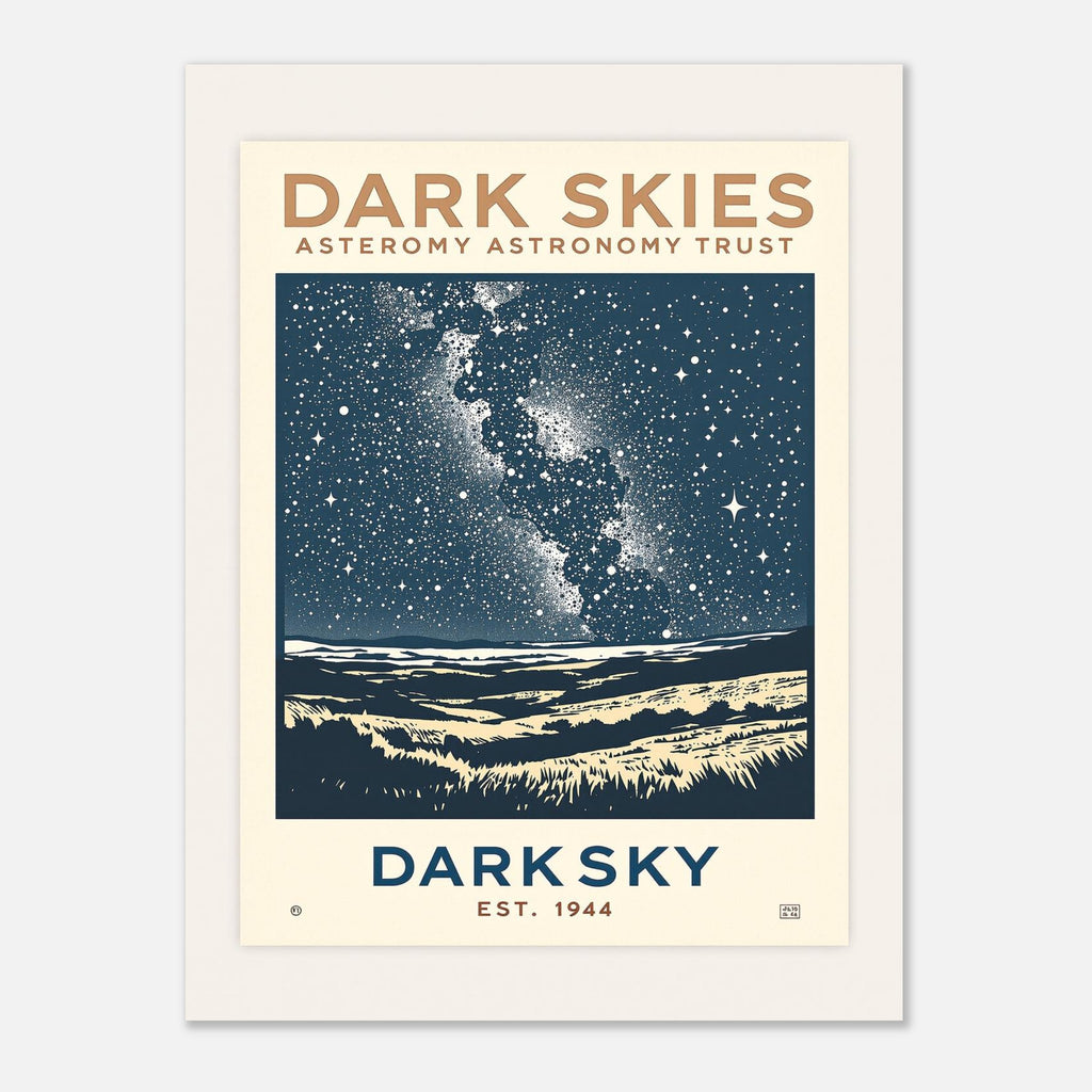 Dark Skies Vintage Travel Poster Art Print — detail view | Wild Thread Co