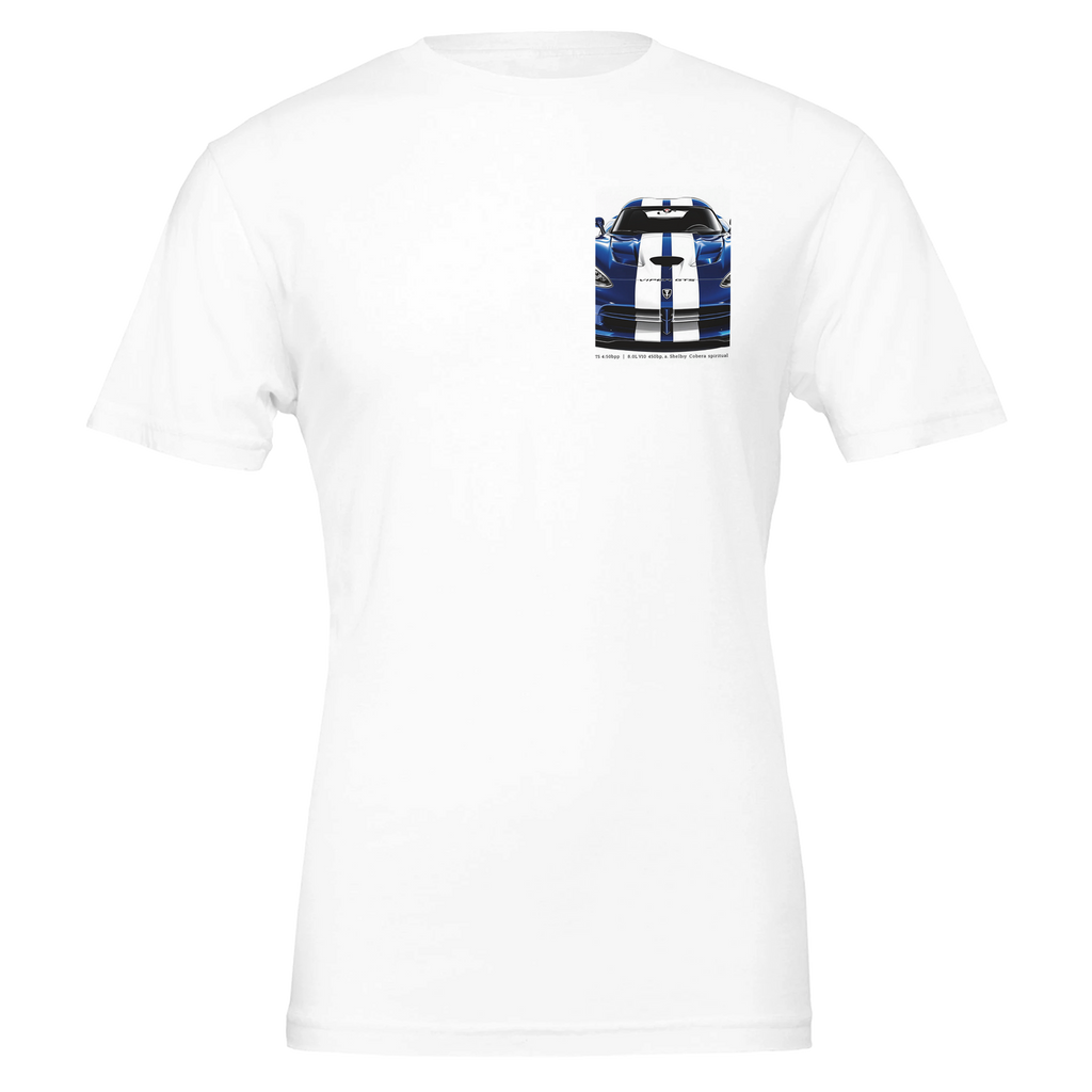 Dodge Viper Gts Blue White Stripes T-Shirt — detail view | Wild Thread Co
