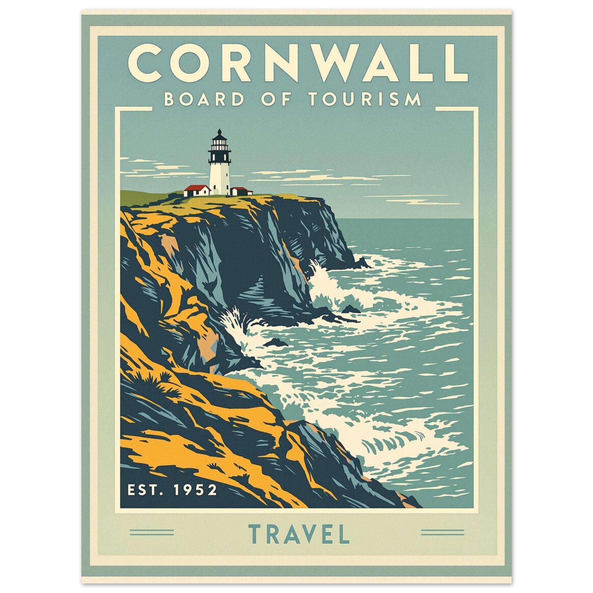 Cornwall Vintage Travel Poster Art Print — detail view | Wild Thread Co