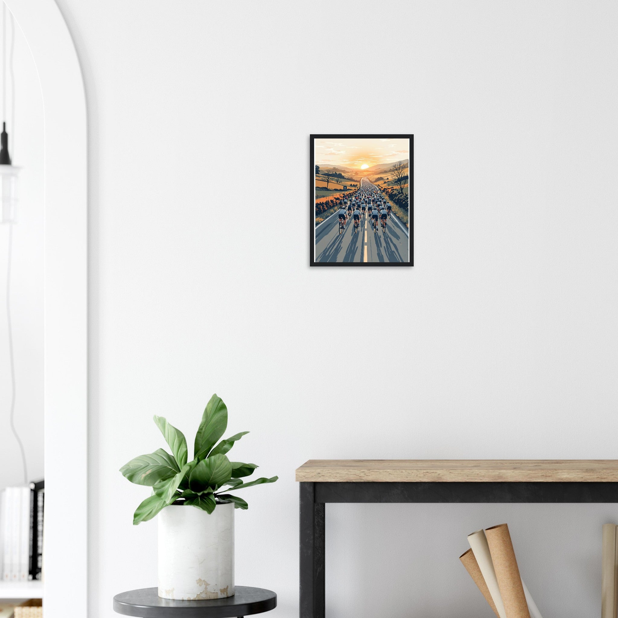 Cycling Sportive Dawn Mass Start Framed Print Wall Art Ready to Hang Framed Art Print — detail view | Wild Thread Co