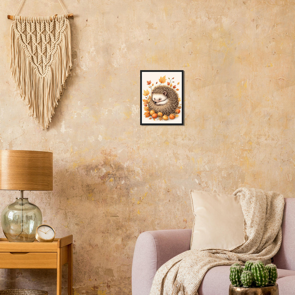 Hedgehog Autumn Framed Print Wall Art Ready to Hang UK Framed Art Print — detail view | Wild Thread Co