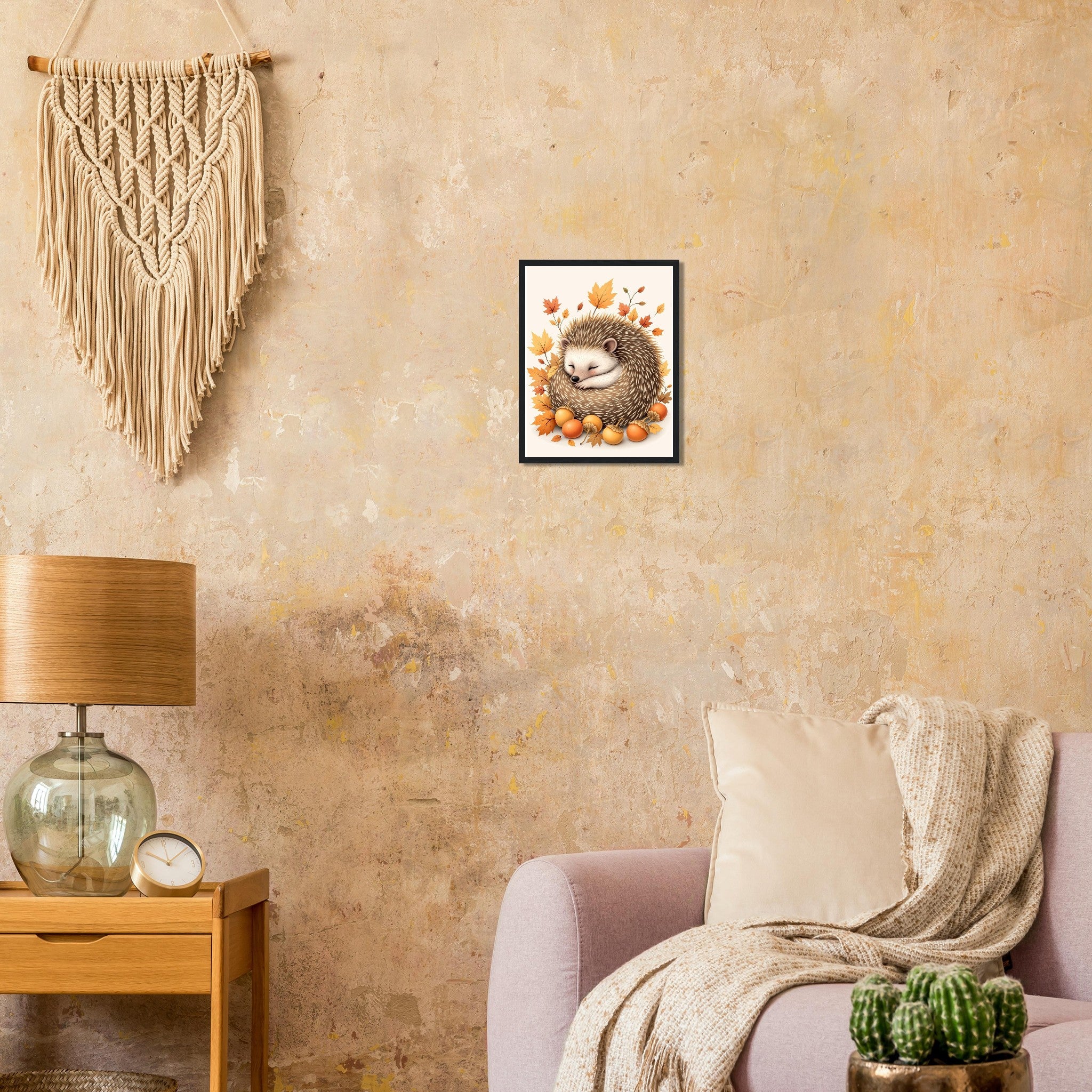 Hedgehog Autumn Framed Print Wall Art Ready to Hang UK Framed Art Print — detail view | Wild Thread Co