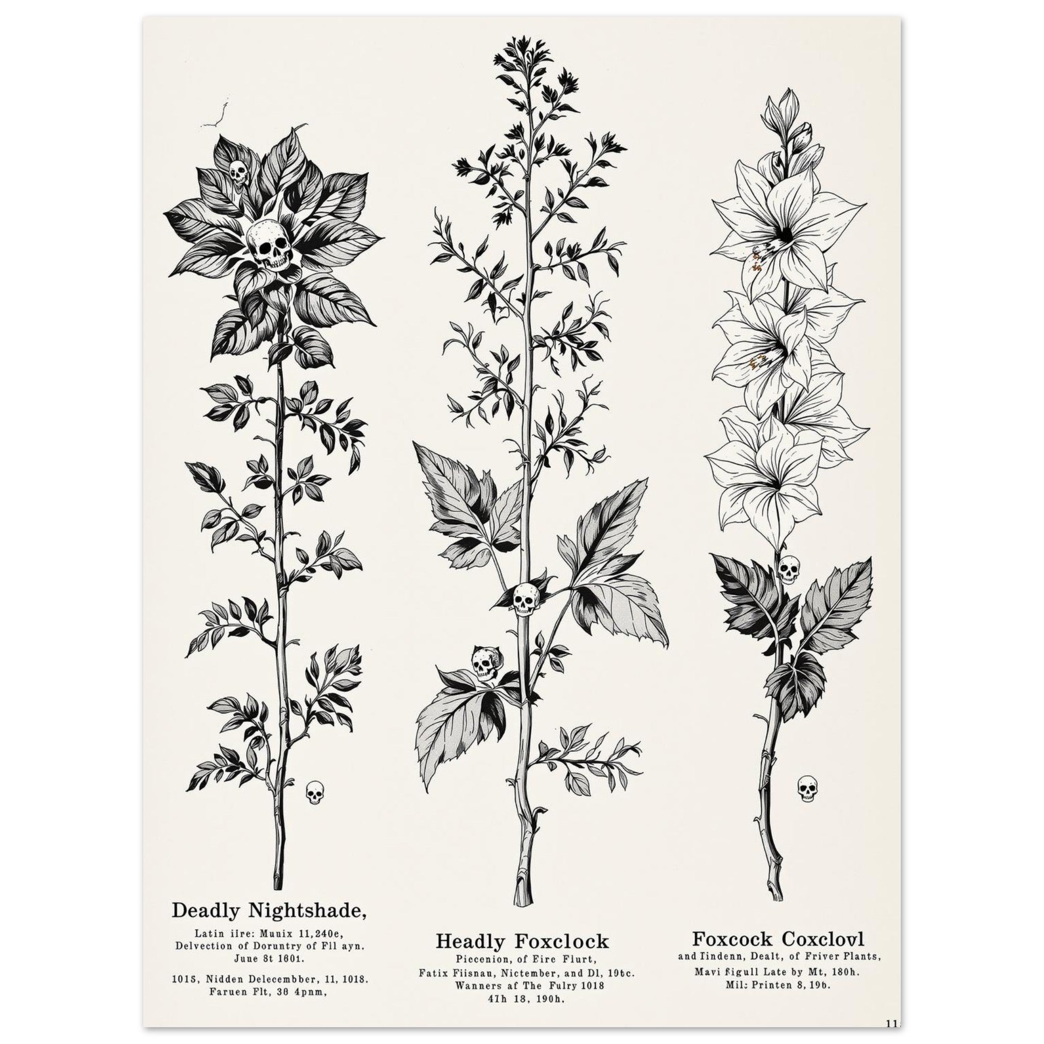 Dark Academia Deadly Botanicals Triptych Gothic Poison Plants T-Shirt Unisex Cot T-Shirt — detail view | Wild Thread Co