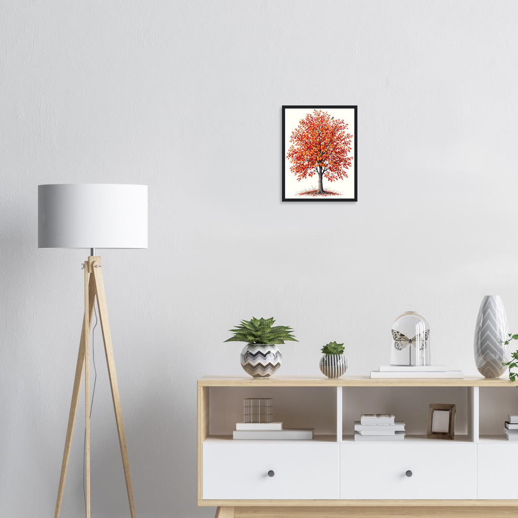 Rowan Red Berry Autumn Fieldfares Framed Art Print — detail view | Wild Thread Co