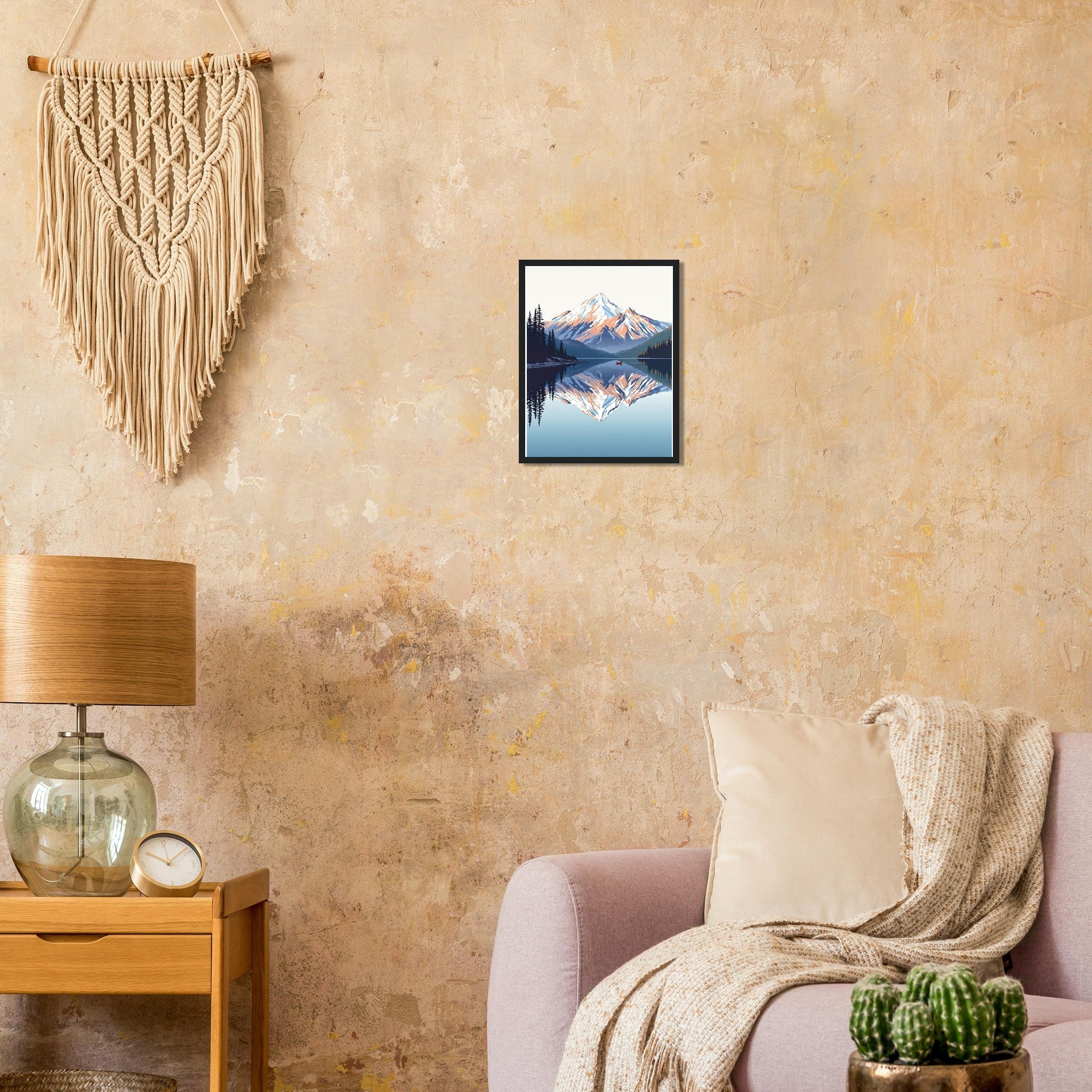 Lake Reflection Still Morning Canoe Framed Art Print — detail view | Wild Thread Co