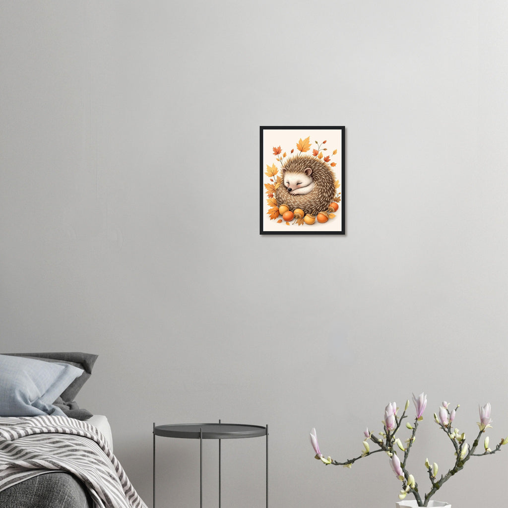 Hedgehog Autumn Framed Print Wall Art Ready to Hang UK Framed Art Print — detail view | Wild Thread Co