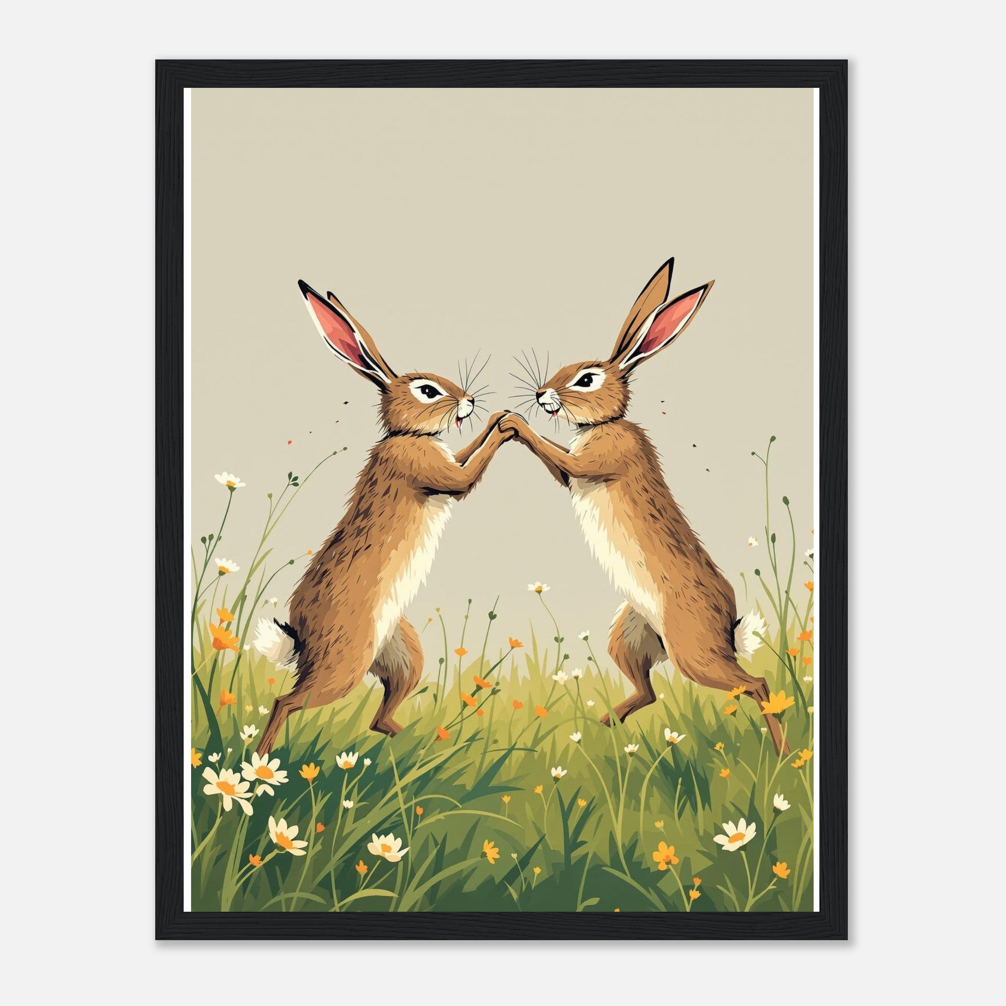 Hare Boxing Framed Print Wall Art Ready to Hang UK Framed Art Print — detail view | Wild Thread Co