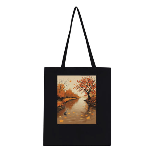 Autumn River Leaves Heron Bronze Tote Bag Cotton Shopper UK Tote Bag — detail view | Wild Thread Co
