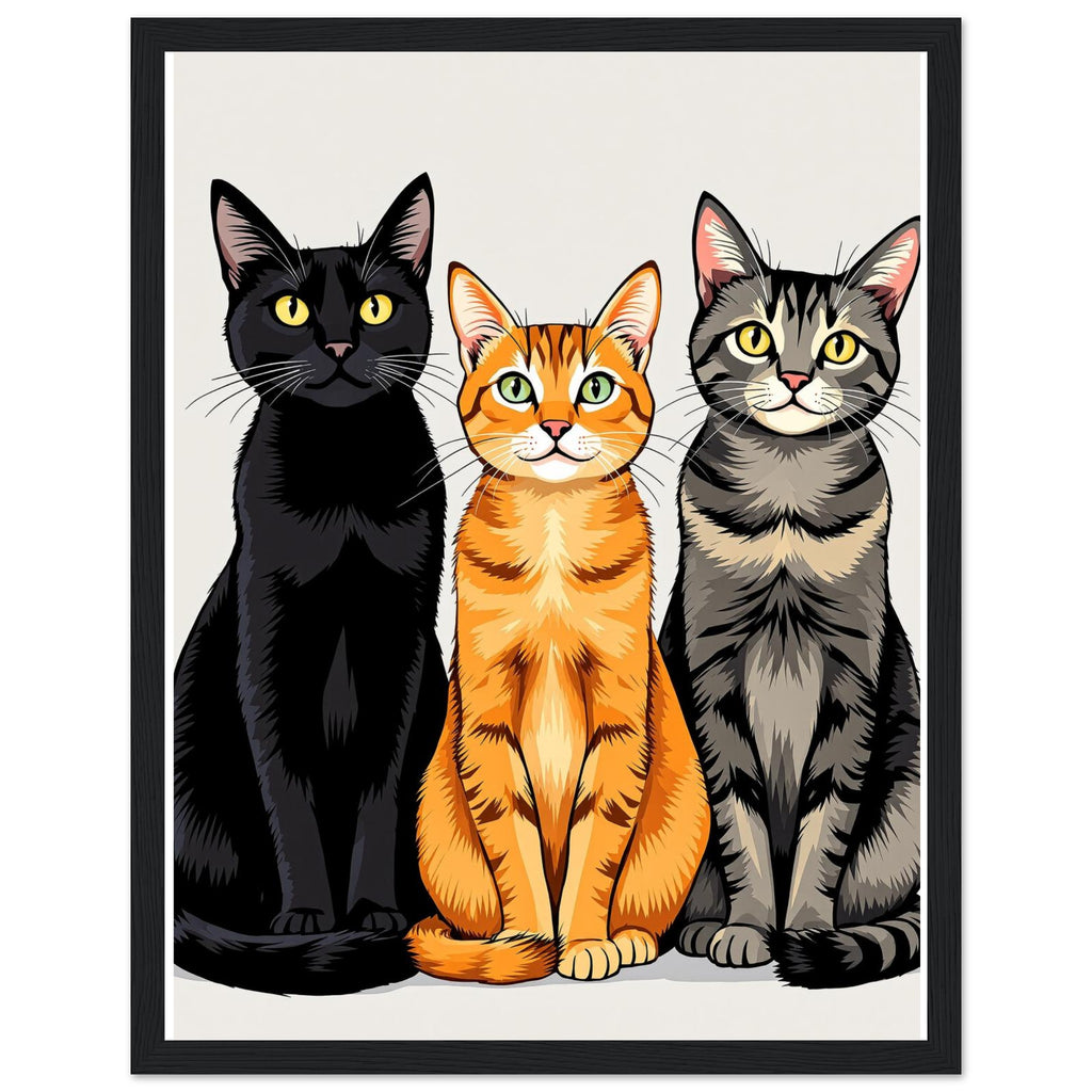 Three Cats In A Row Framed Print Wall Art Ready to Hang UK — Framed Art Print | Wild Thread Co UK