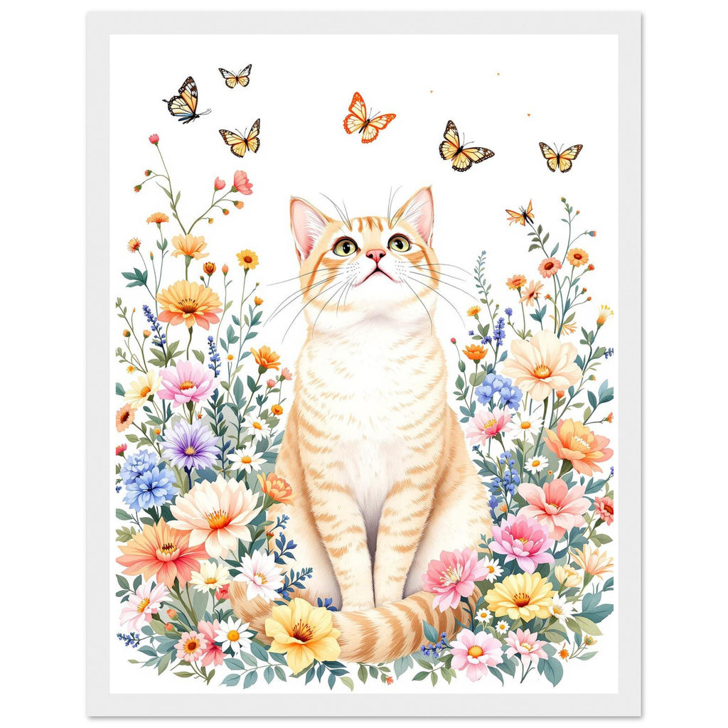 Cat In Flowers Framed Art Print — detail view | Wild Thread Co