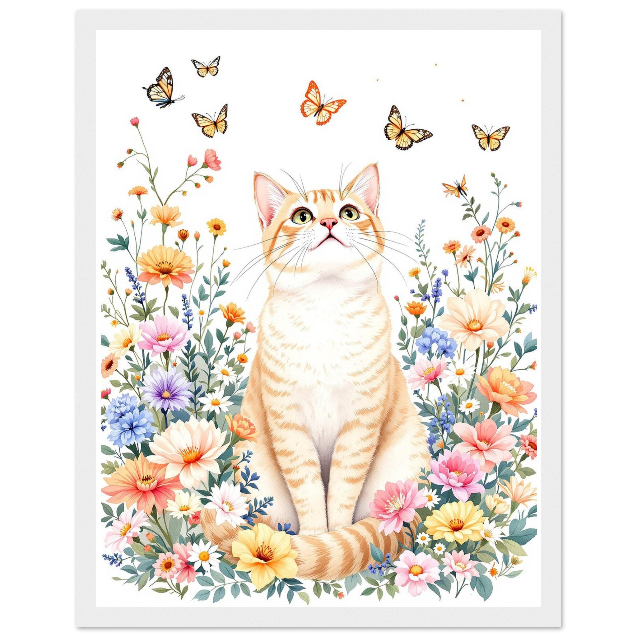 Cat In Flowers Framed Art Print — detail view | Wild Thread Co