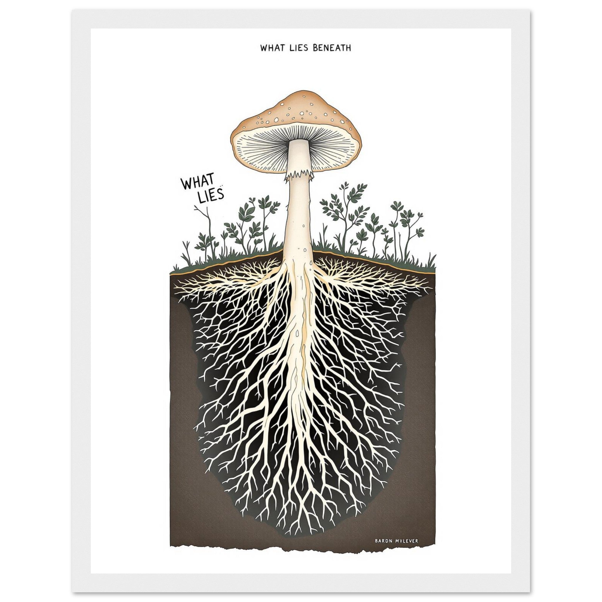 Mycelium Network Cross-section Framed Print Wall Art Ready to Hang UK UK Gift Framed Art Print — detail view | Wild Thread Co
