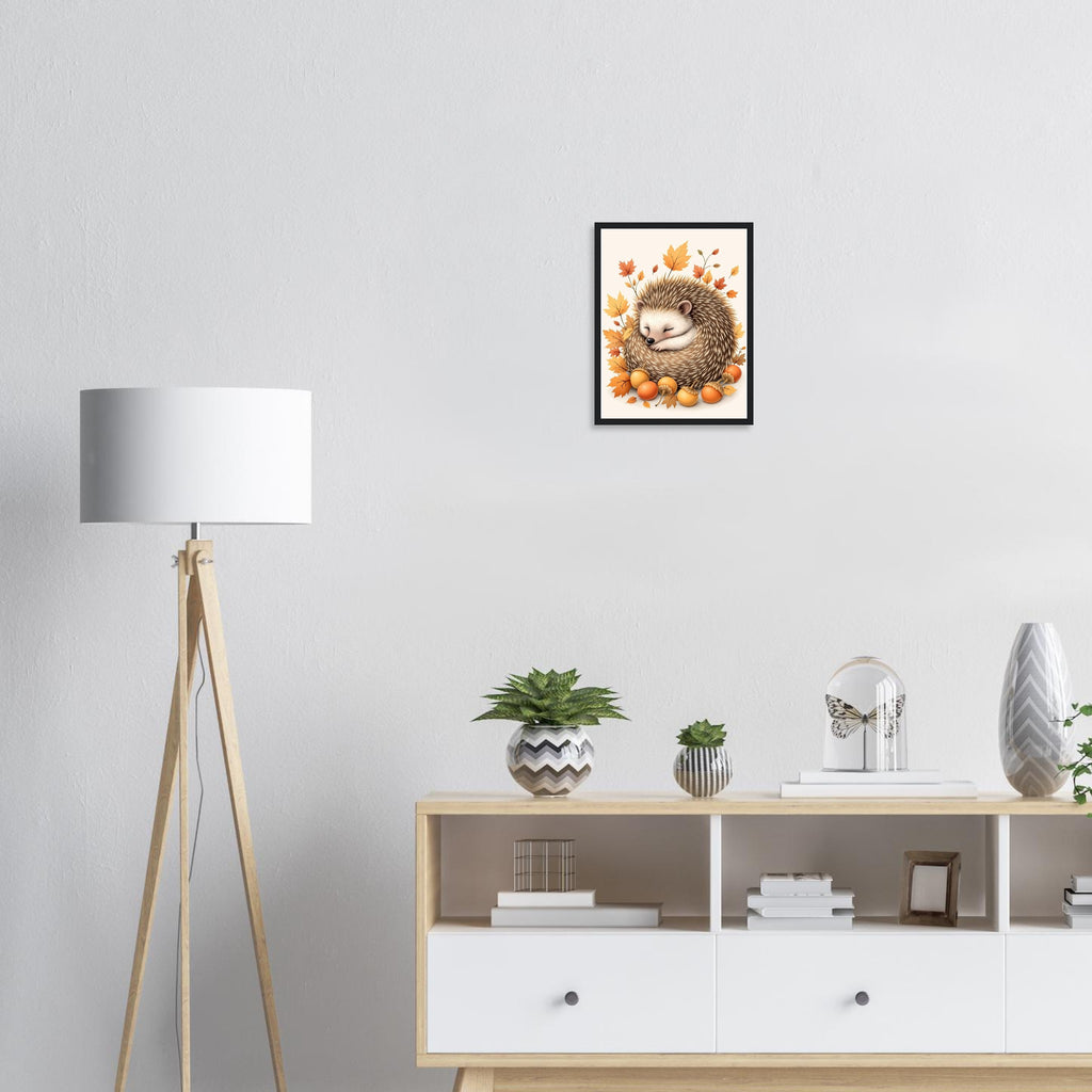 Hedgehog Autumn Framed Print Wall Art Ready to Hang UK Framed Art Print — detail view | Wild Thread Co