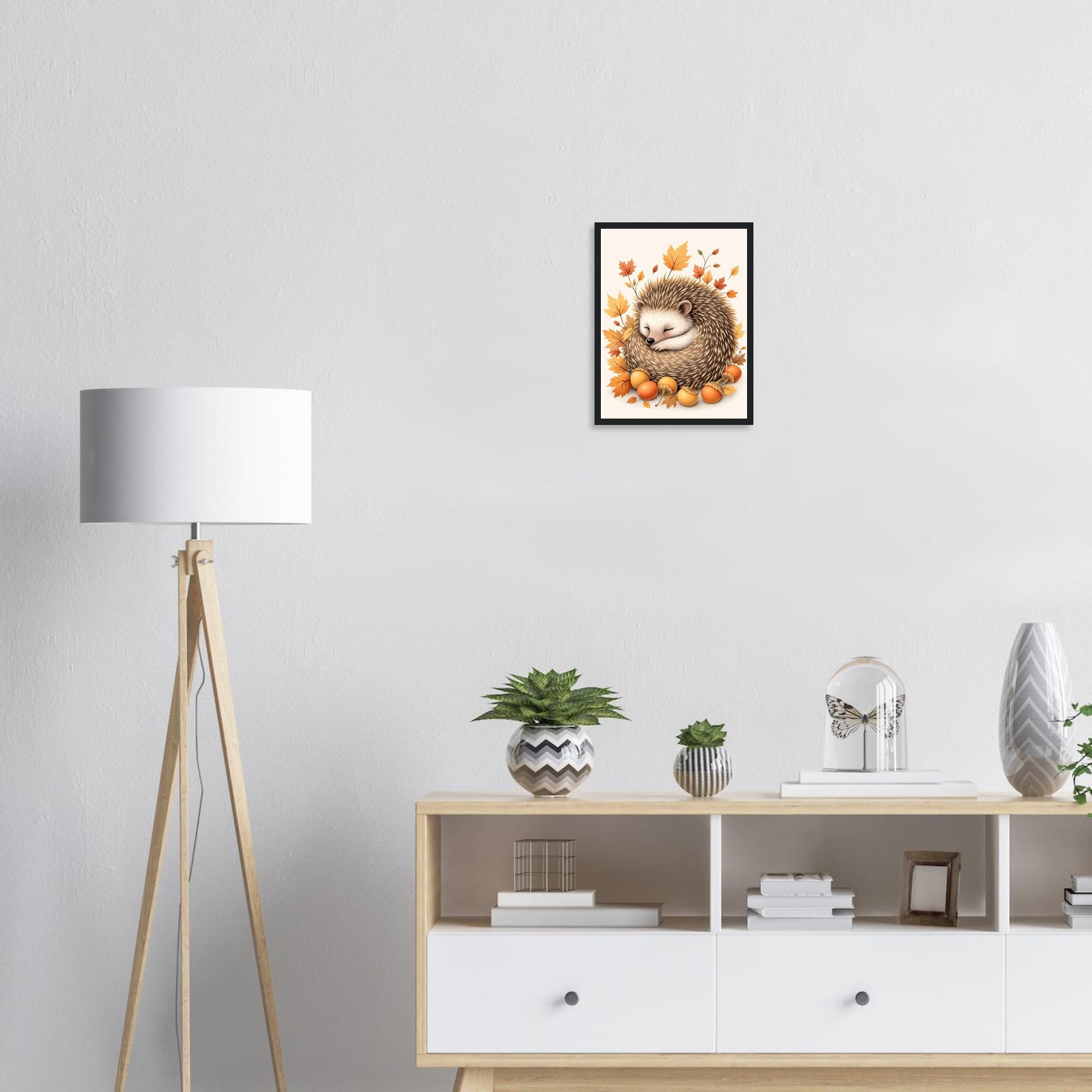 Hedgehog Autumn Framed Print Wall Art Ready to Hang UK Framed Art Print — detail view | Wild Thread Co