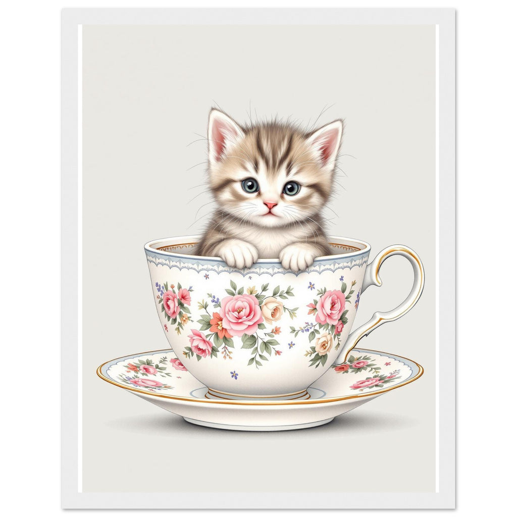 Cat And Teacup Framed Print Wall Art Ready to Hang UK — Framed Art Print | Wild Thread Co