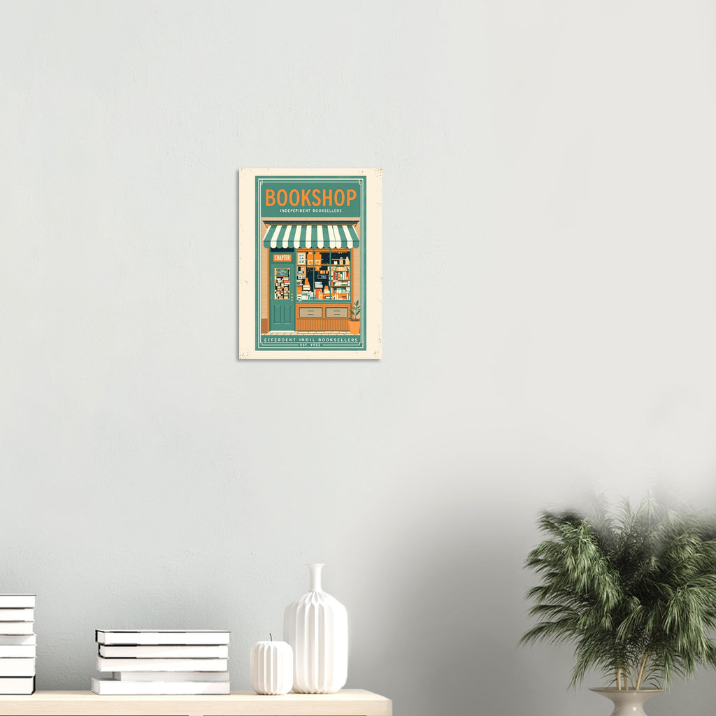 Bookshop Vintage Travel Poster Art Print — detail view | Wild Thread Co