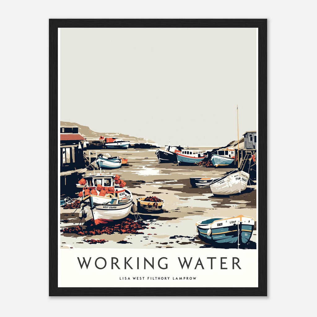 Fishing Harbour Low Tide Framed Art Print — detail view | Wild Thread Co