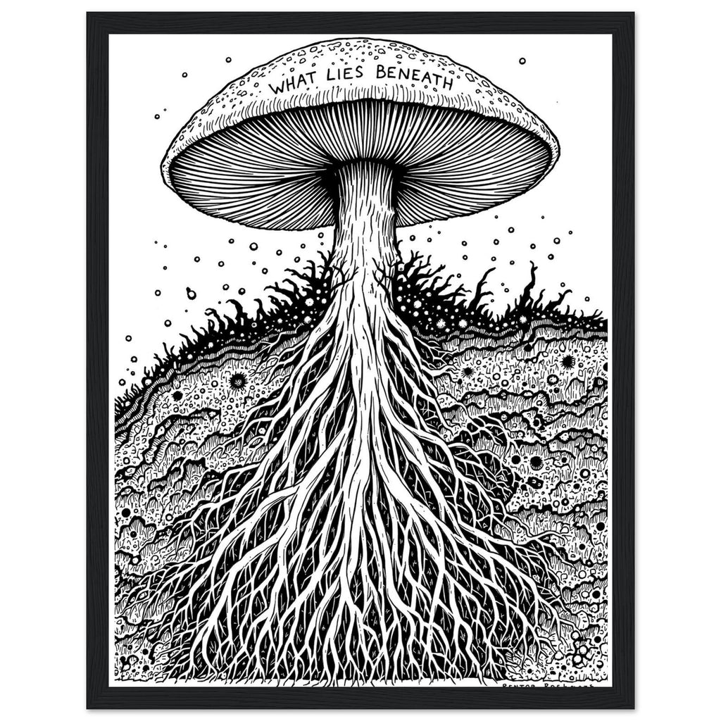 Dark Academia Mushroom Foraging Deep Framed Print Wall Art Ready to Framed Art Print — detail view | Wild Thread Co