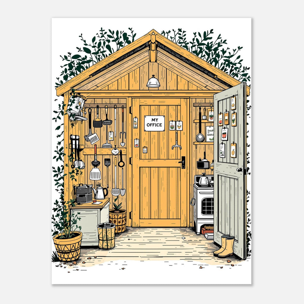 Allotment Shed Sanctuary Art Wall Art UK Art Print Poster Wall Art UK UK Gift Art Print — detail view | Wild Thread Co