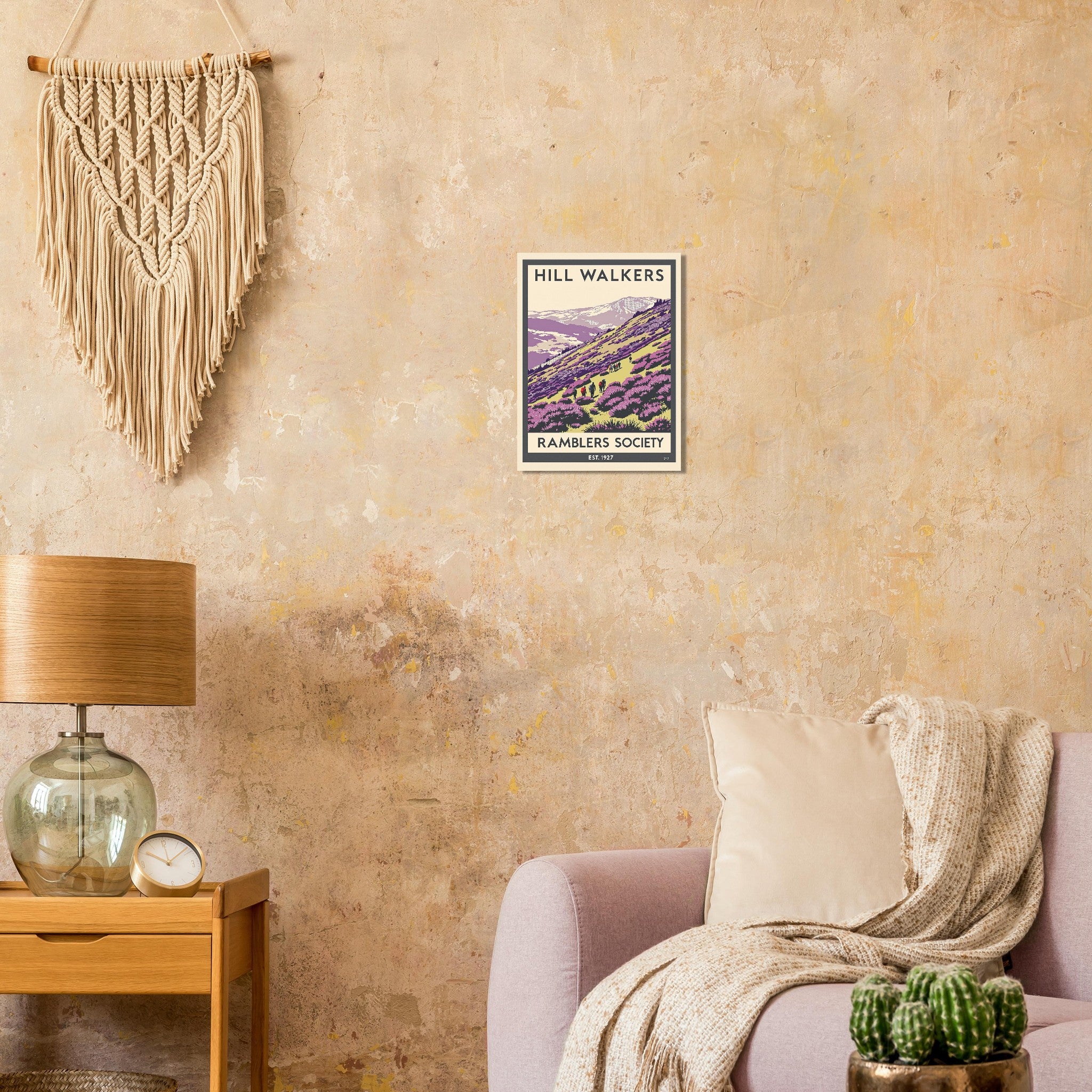 Hill Walkers Vintage Travel Poster Art Print — detail view | Wild Thread Co