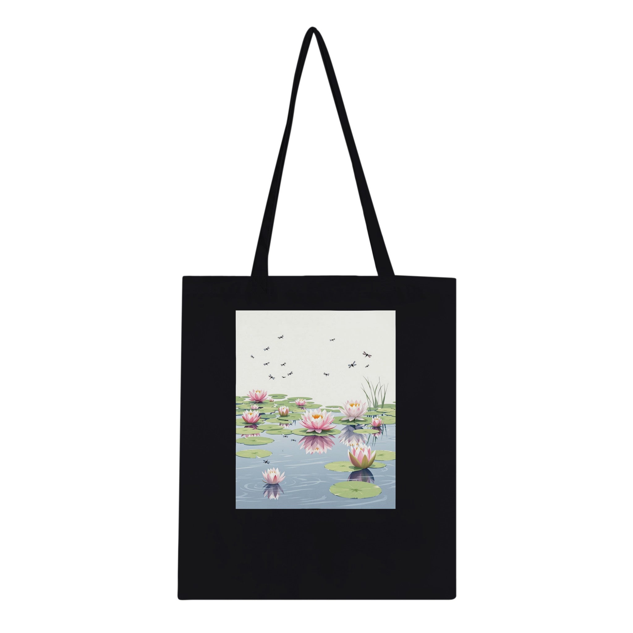 Water Lily Dragonfly Village Pond Tote Bag Cotton Shopper UK Tote Bag — detail view | Wild Thread Co